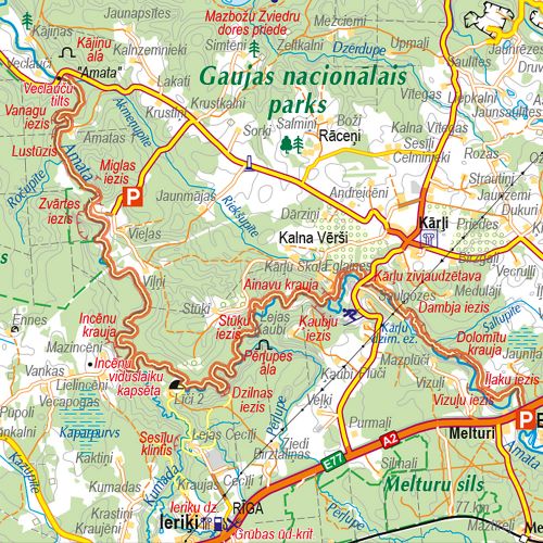 Karte Dabas takas Latvija 1:500 000 Aktīvā tūrisma karte
