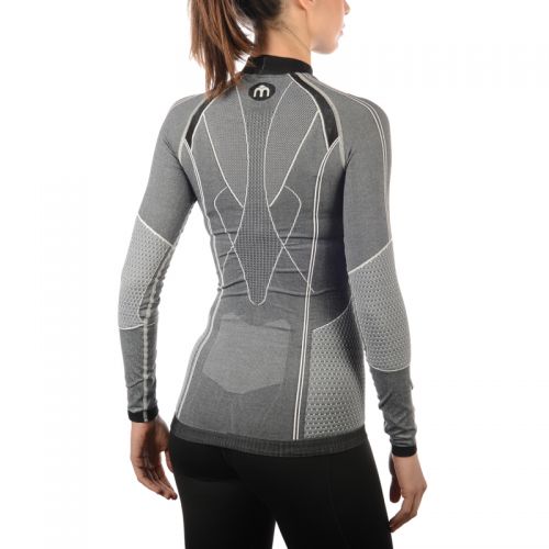Krekls Woman Long Sleeves Mock Neck Shirt Silver Skin