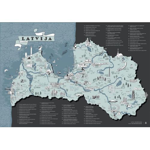 Scratch map Latvija. Vis-vis-vietas 1:700 000